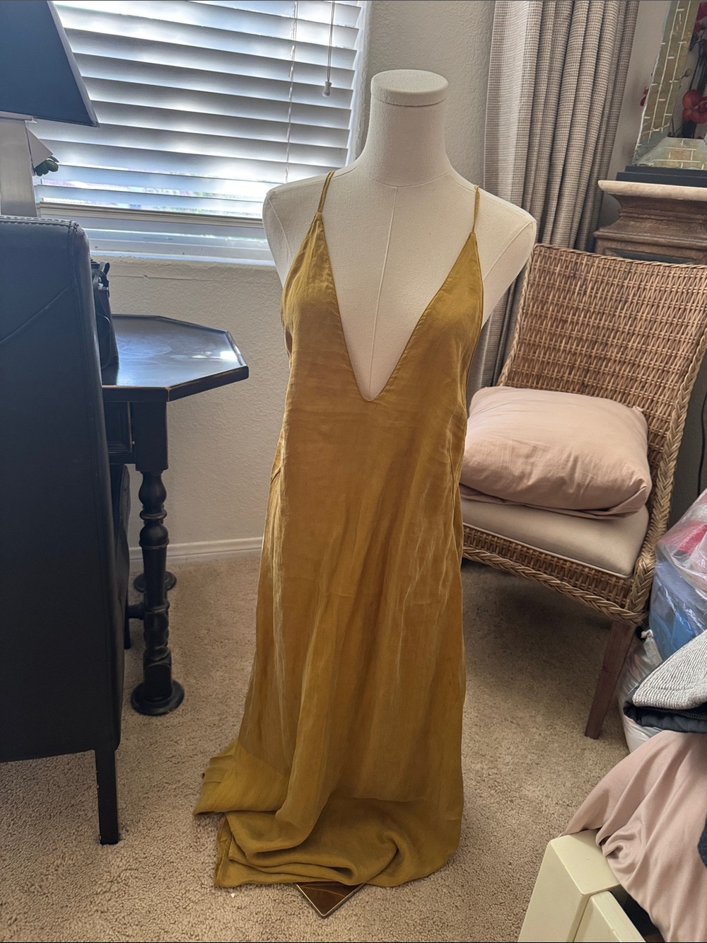 Zara Mustard Yellow Maxi Slip Dress